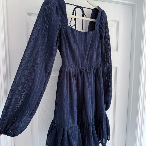 NWT LULUS Only You and I Navy Blue Long Sleeve Tie-Back Mini Skater Dress M - Picture 6 of 10